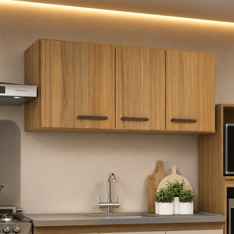 Armário Aéreo de Cozinha 120cm 3 Portas Berlim CO6300 Ipê - Decibal