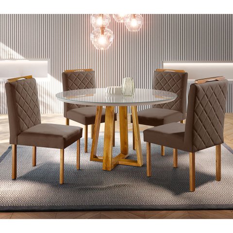 Conjunto Sala de Jantar 4 Lugares Mesa Redonda 1,0m e 4 Cadeiras Moveis Mix