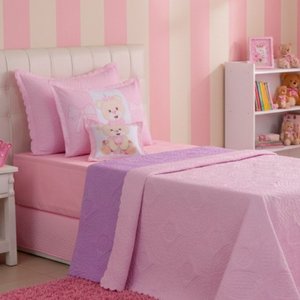 Kit Cobre Leito Solteiro Colcha Stitch e Angel Infantil 4 Peças:princesa Ursa Rosa