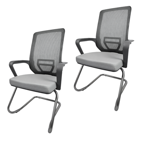 Kit 02 Cadeiras Fixas Pé S Adrix Plaxmetal Couro Eco Cinza