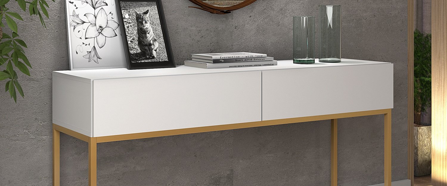 Buffet Industrial para Sala Recepção Escritorio Eros 110cm Base de Ferro Dourado:branco - 3