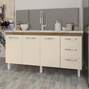 Ver imagem 2 de Balcão Armário Cozinha Gabinete para Pia 148 Cm 3 Gavetas e 3 Portas Deise Savana Off White