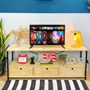 Ver imagem 1 de Rack de TV Industrial de Ferro e Madeira Style Square 3 Nichos Uno com Gaveta Natural e Preto