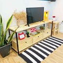 Ver imagem 2 de Rack de TV Industrial de Ferro e Madeira Style Square 3 Nichos Uno com Gaveta Natural e Preto