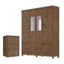 Ver imagem 1 de Conjunto Guarda Roupa Casal com Espelho e Cômoda Gokyo 6 Portas 4 Gavetas MDP Castanho Wood Moval