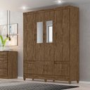 Ver mais imagens de Conjunto Guarda Roupa Casal com Espelho e Cômoda Gokyo 6 Portas 4 Gavetas MDP Castanho Wood Moval