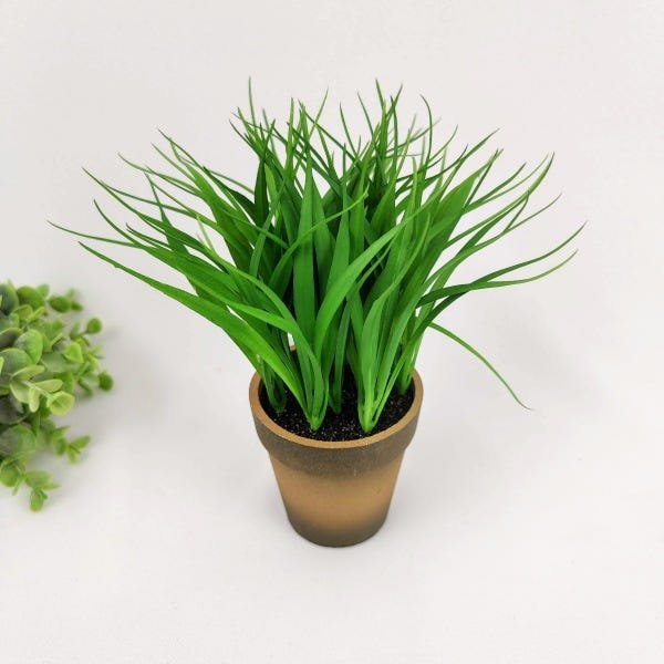 Capim Verde Com Vaso 20x19cm Folhagem Planta Artificial - 3