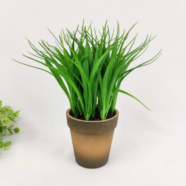 Capim Verde Com Vaso 20x19cm Folhagem Planta Artificial - 2
