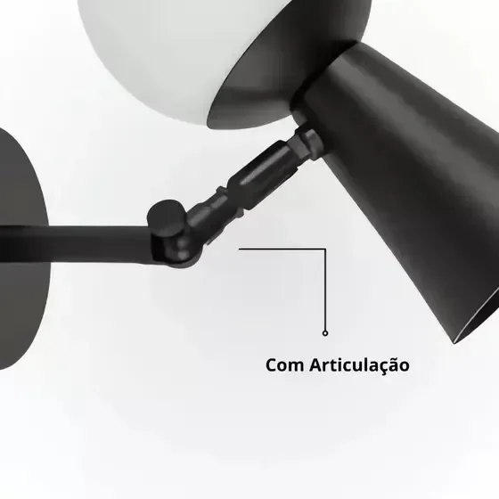 Arandela Articulada Bola Vidro 10cm e Cone - 2 Lâmpadas:avelã - 2