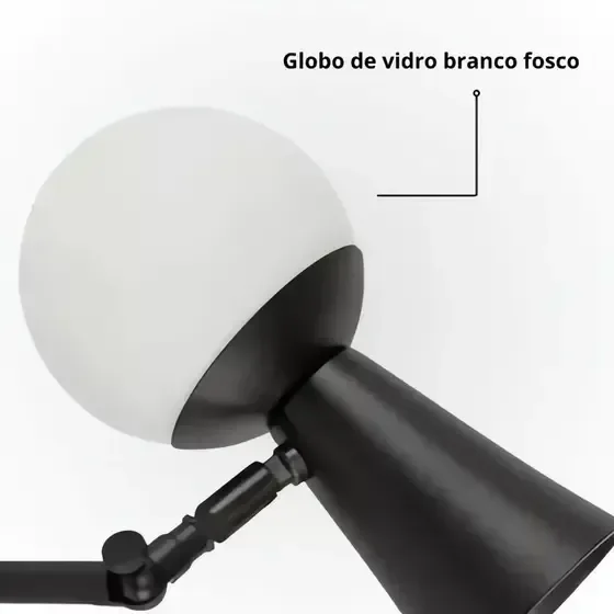 Arandela Articulada Bola Vidro 10cm e Cone - 2 Lâmpadas:avelã - 3