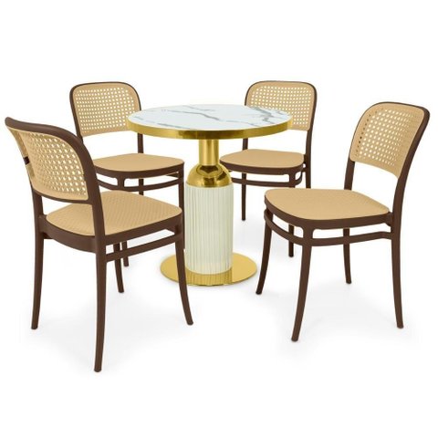 Conjunto Mesa de Jantar Redonda Imperial 70cm Branca com 4 Cadeiras Roma - Marrom