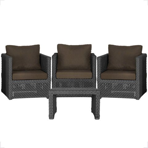 Mesa e 3 Poltronas Madri Corda Náutica Estofado 9 Trama Preto