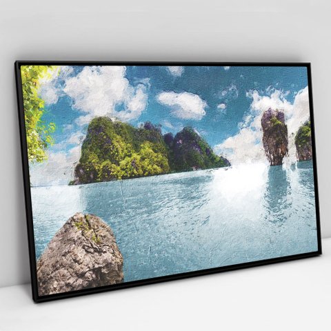 Quadro Decorativo em Canvas Ilha - Moldura Preta - 90 x 60cm