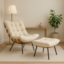 Ver imagem 1 de Poltrona Costela Icônica com Puff Design Moderno Atemporal:bege