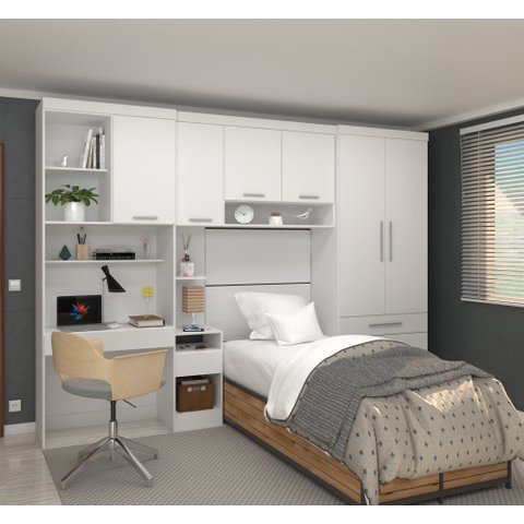 Guarda Roupa Dormitório Modulado Alpes Solteiro Bancada de Estudo - Roupeiro Luciane M05:branco