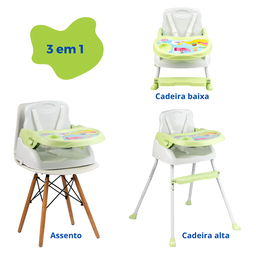 Cadeirão Cadeira Alimentação 3em1 Bebê Mesa Alta Mundo Bita Verde Refeição Papinha Styll Baby - 3