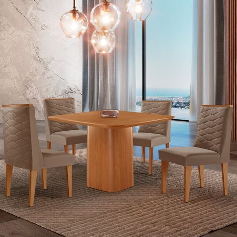 Mesa de Jantar Eloise 90cm Tampo Mdf Laminado com 4 Cadeiras Safira Moderna Mobília