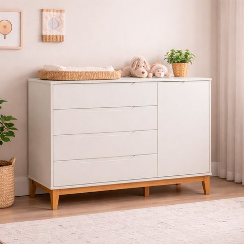 Comoda Sapateira Elfe Classic 1 Porta 4 Gavetas Areia Fosco - Moveisaqui