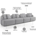 Ver imagem 3 de Sofá 5 Lugares para Sala de Estar Living 388cm Arlo F04 Veludo Cinza Tc-12023 - Lyam Decor