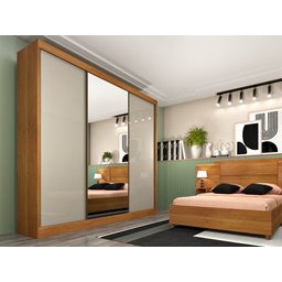 Guarda Roupa Casal Porta de Correr com Espelho 4 Gavetas Tcil Dakar – Cinamomo/ Off White Flex - 1