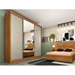 Guarda Roupa Casal Porta de Correr com Espelho 4 Gavetas Tcil Dakar – Cinamomo/ Off White Flex