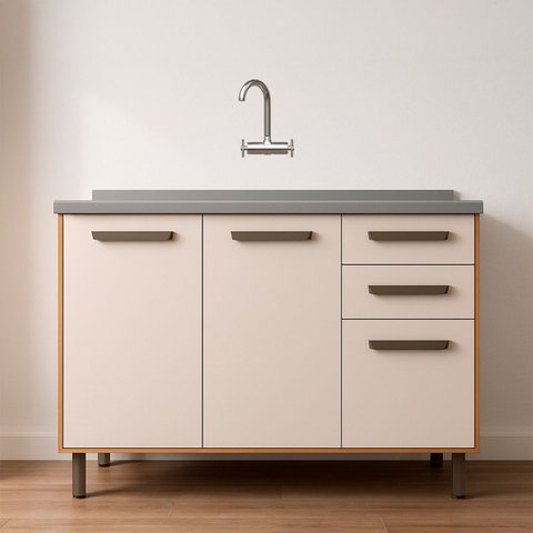 Balcão de Cozinha com Pia 120cm Rita Freijó/off Acetinado Z44 - Mpozenato