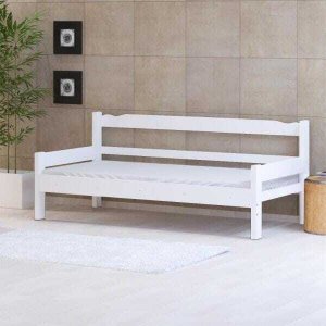 Sofá Cama Solteiro Madeira Maciça Reforçada Esmeralda Branco