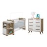 Jogo de Quarto com Cômoda Retrô e Berço com Cômoda Doce Sonho Branco/Carvalho - FbABY - 1
