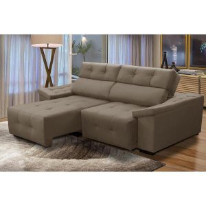 Sofá 3 Lugares Retrátil e Reclinável Esmeralda 2,10M Suede Capuccino