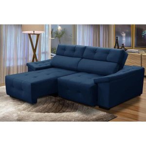 Sofá 3 Lugares Retrátil e Reclinável Esmeralda 2,10M Suede Azul