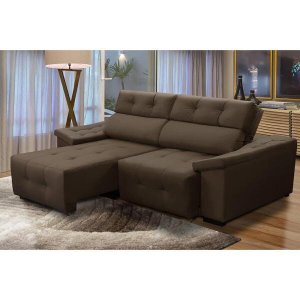 Sofá 3 Lugares Retrátil e Reclinável Esmeralda 2,10M Suede Marrom