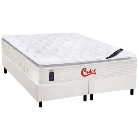 Cama Box Queen: Colchão Molas Ensacadas Castor Pocket Gold Star SLX Vitagel One Face + Base CRC