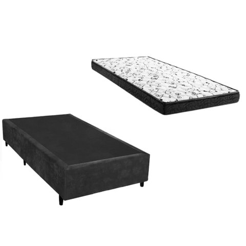 Cama Box Solteiro Colchão Mola Bonnel Premium + Box Suede 60x88x188 Cor:preto