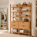 Ver imagem 1 de Closet Estante Multiuso 1,47 m X 2,20 m com 4 Gavetas e Nichos 100% MDF Dalla Costa Cor:Freijó