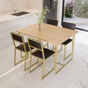 Ver imagem 1 de Conjunto Mesa de Jantar Retangular Pinus 4 Cadeiras Estofado Riviera Industrial Dourado Don Castro D