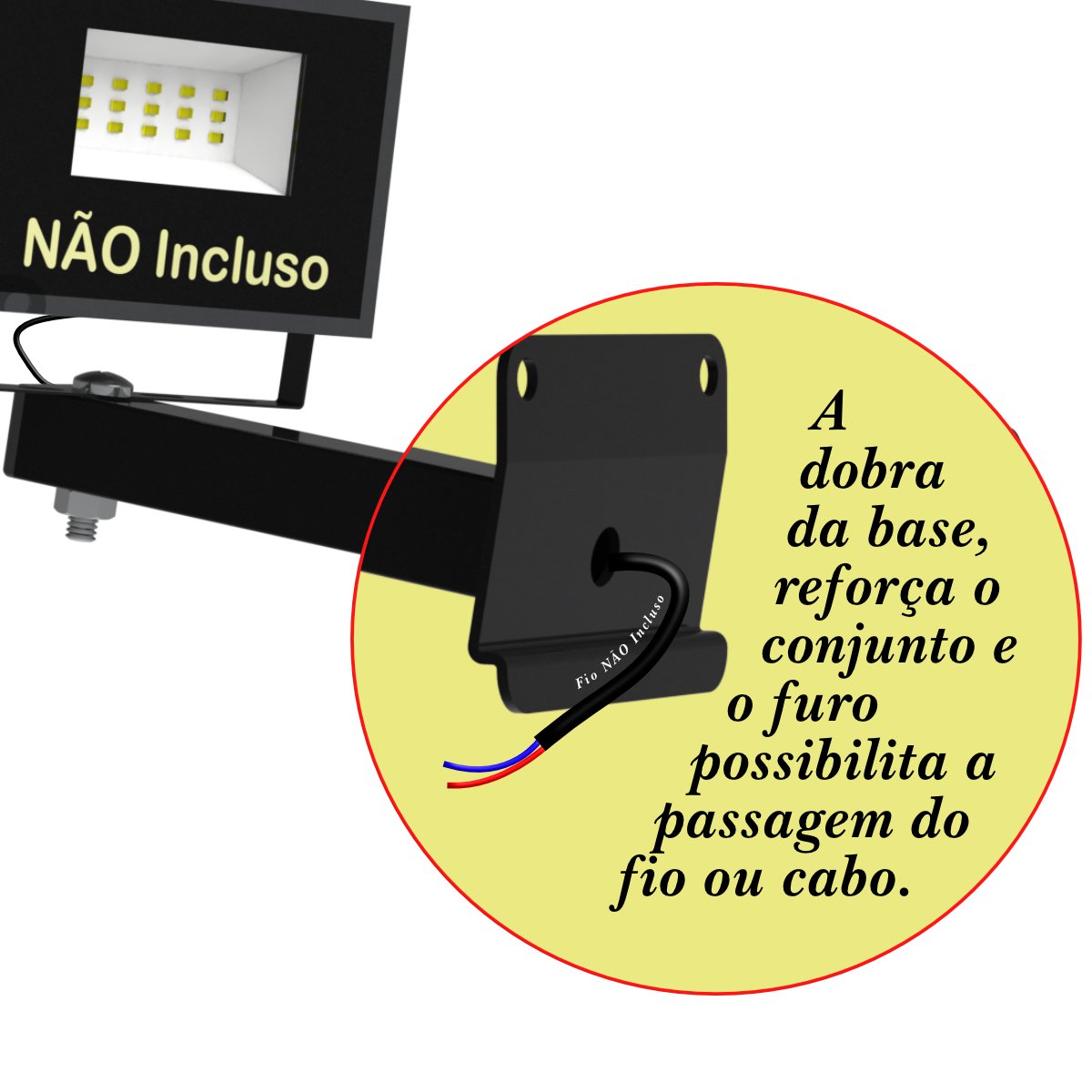 Suporte Refletor Inclinado Parede Braço 70 Cm Preto - 8