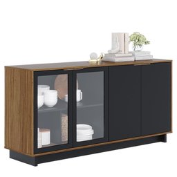 Sala de Jantar com Cristaleira Guanabara e Buffet Aparador Vitória Preto/Noce Milano - PR Móveis - 4