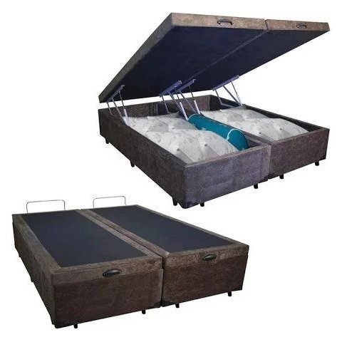 Cama Box Bau Bipartido Casal Suede Premium Santo Box Bipartido 47x138x188:marrom