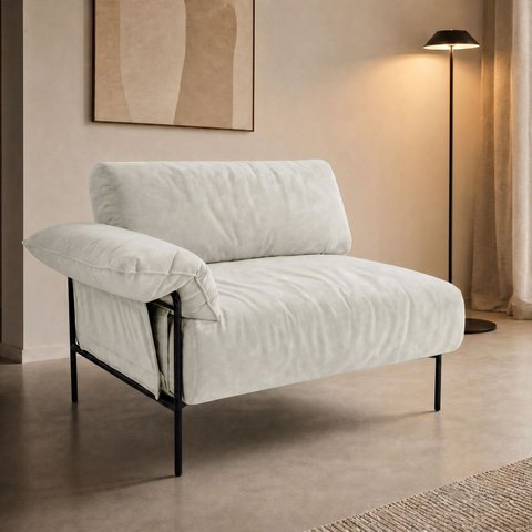 Sofá Modular Industrial com Braço Esquerdo Basileia 120cm Yescasa Veludo Tx Bege Off White
