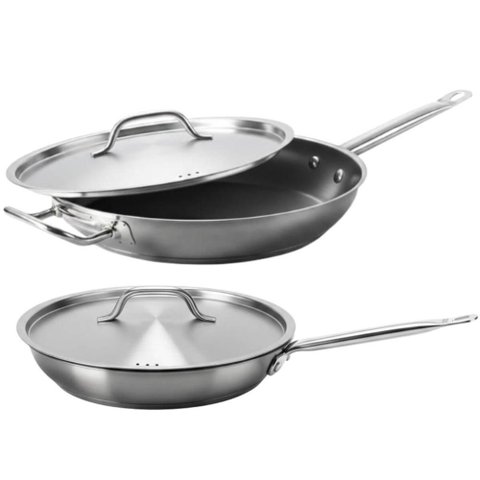 Jogo 2 Frigideiras com Tampa Brinox Profissional em Aço Inox 24cm e 32cm Fundo Triplo Restaurante