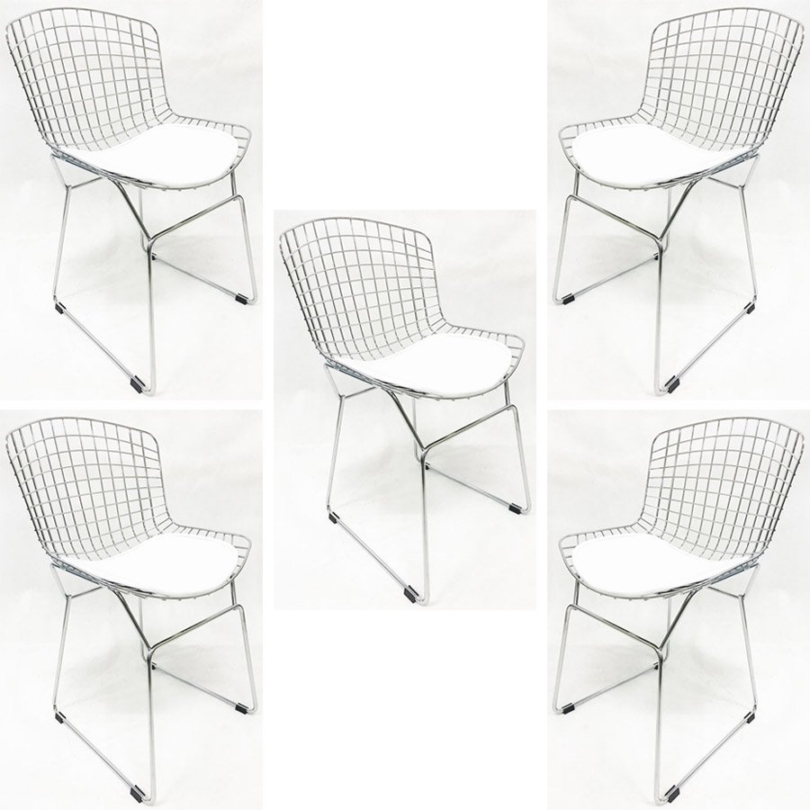 Kit 5 Cadeiras BERTOIA cromada assento branco - Poltronas do Sul - 1