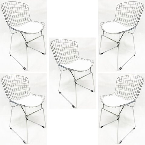 Kit 5 Cadeiras BERTOIA cromada assento branco - Poltronas do Sul