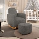 Ver imagem 5 de Poltrona de Amamentação com Balanço e Puff Orgânico Saori W01 Linho Mescla Chumbo - Lyam Decor
