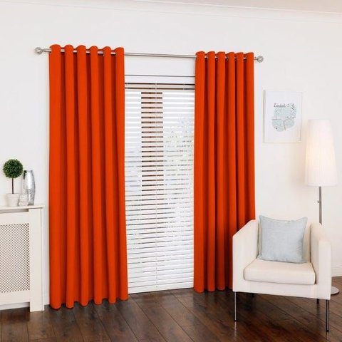 Cortina Laranja 300x250 Ilhós Cromado Sala/quarto | Fabritex Enxovais