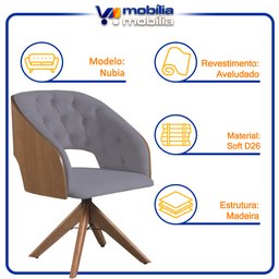 Poltrona Decorativa Giratória Núbia para Sala de Estar Veludo Cinza - Mobília Mobília - 5