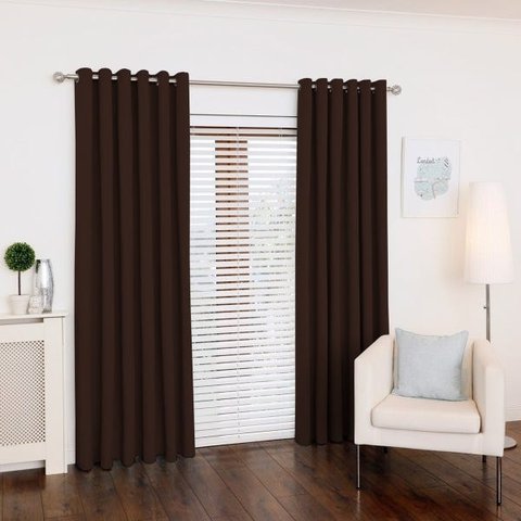 Cortina Marrom 300x250 Ilhós Cromado Sala/Quarto | FABRITEX ENXOVAIS