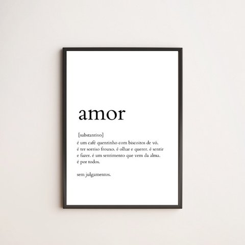 Quadro Decorativo Definição de Amor 24x18cm - com vidro:Madeira preta