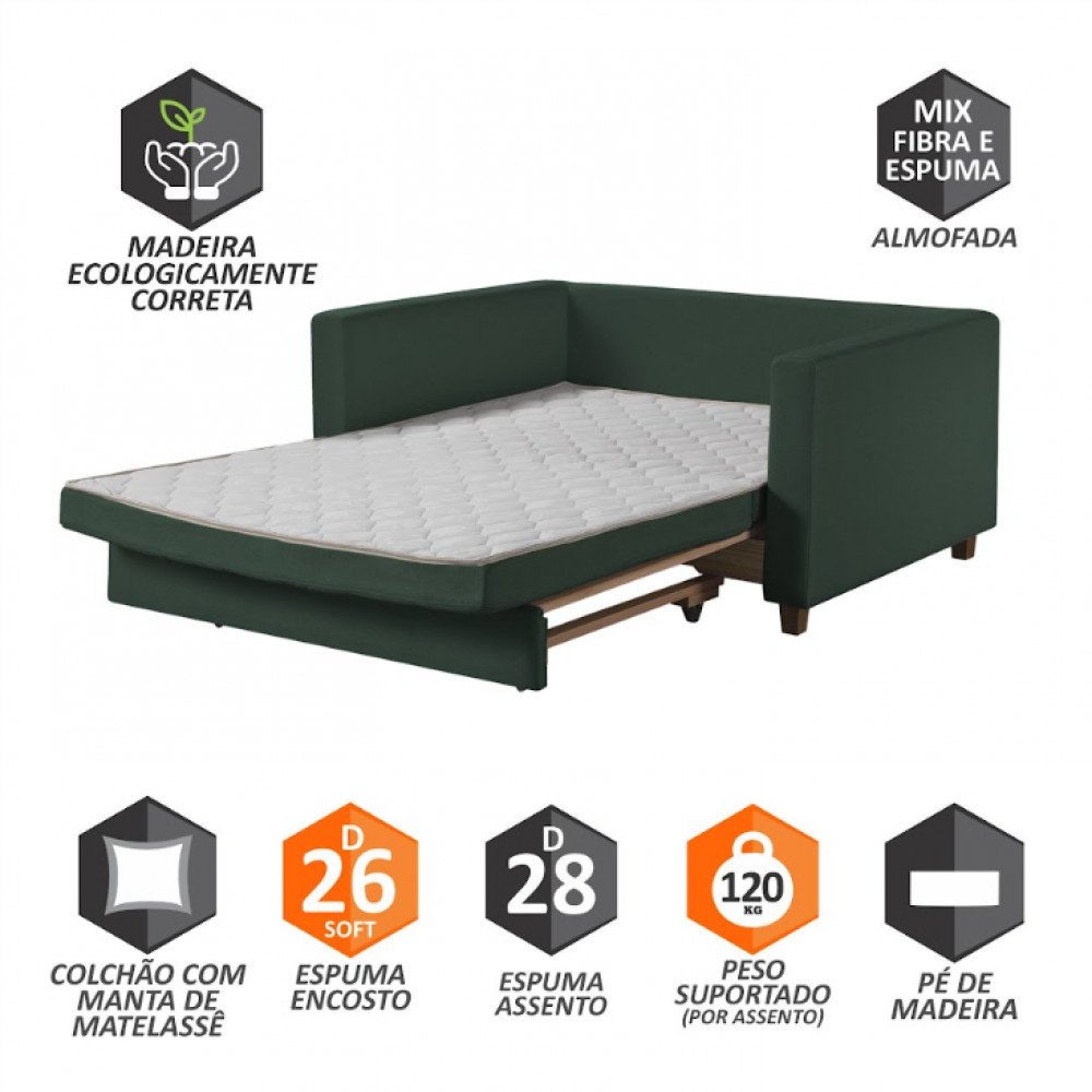 Sofa Cama Casal Marcelle 2 Lugares 150cm Linho Pe de Madeira - 5