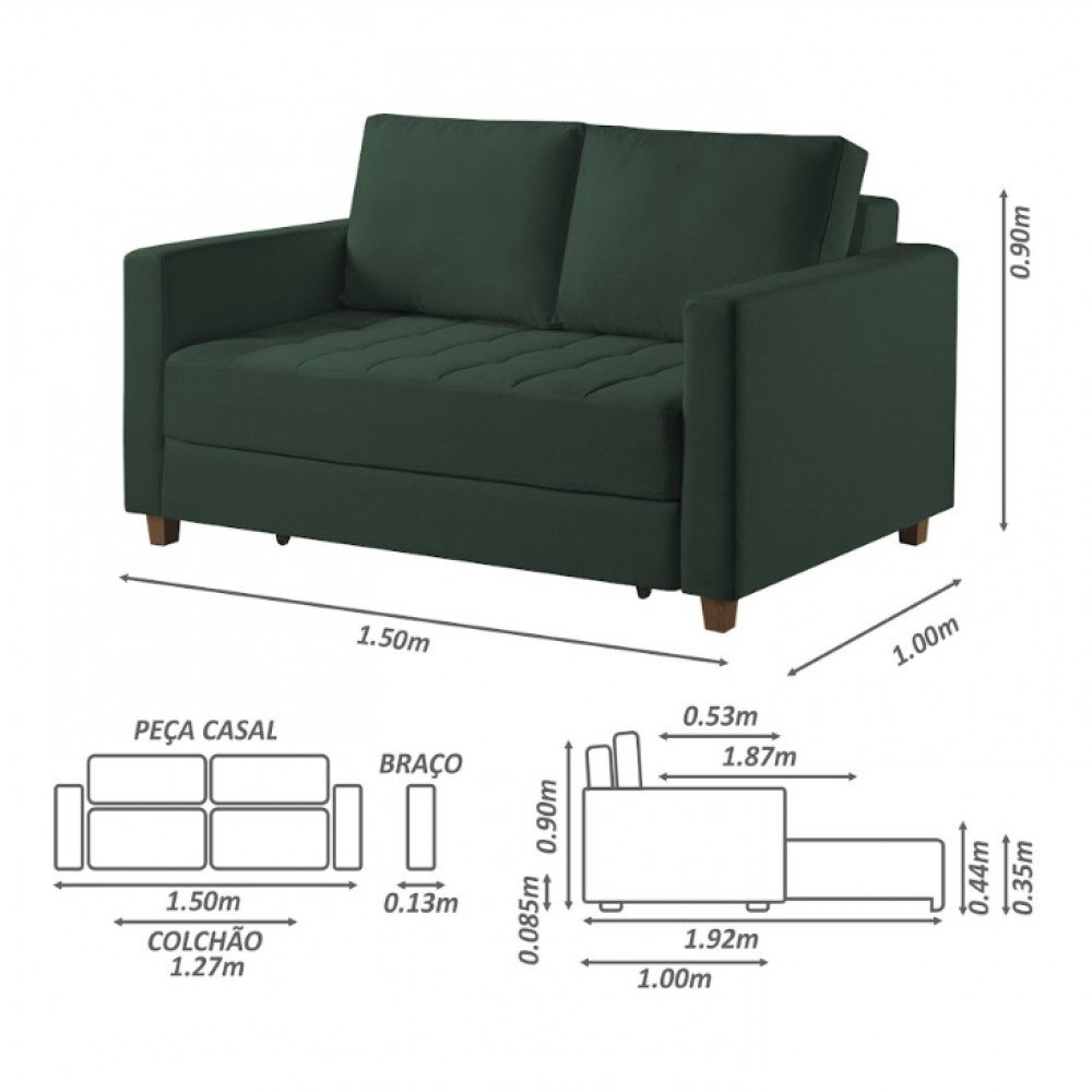 Sofa Cama Casal Marcelle 2 Lugares 150cm Linho Pe de Madeira - 4