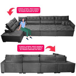 Sofá de Canto 4,80x2,36m Retrátil e Reclinável com Molas Cama inBox Platinum Esquerdo Suede - 4